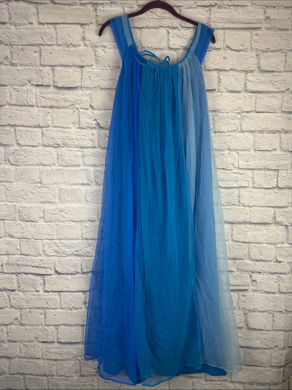 Queens Way to Fashion Vintage 1970s Blue Ombre Sheer Maxi Dress Size Medium
